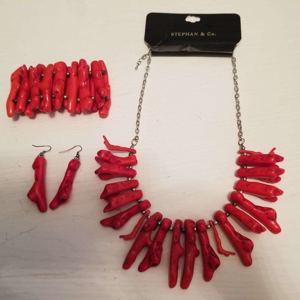 Red Coral Necklace and Earring Set